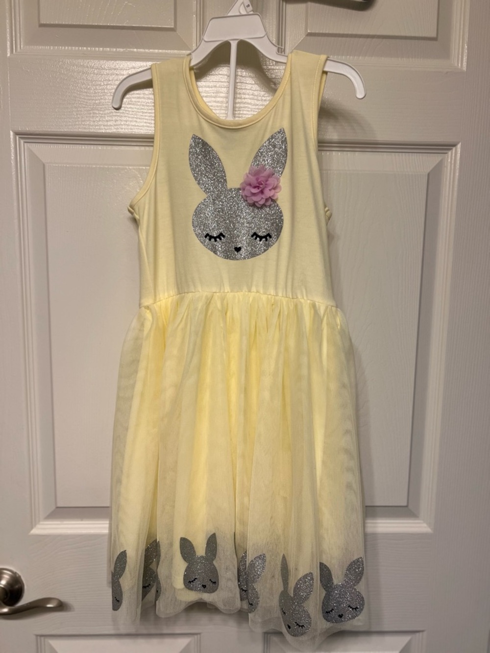 Berkley Jensen Yellow Tulle Dress with Silver Glitter Bunny
